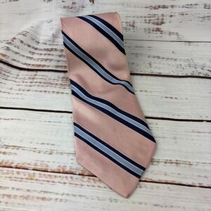 Tommy Hilfiger Men Pink Navy Blue Stripe Silk‎ Necktie Preppy Formal